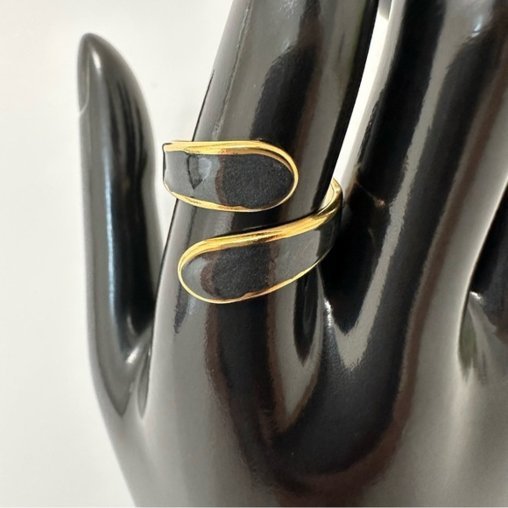 18K Gold Plated Black Geometric Open Ring‎
